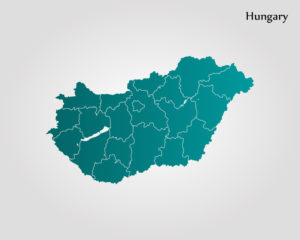 Umriss-Landkarte von Ungarn - gegliedert nach Komitaten 